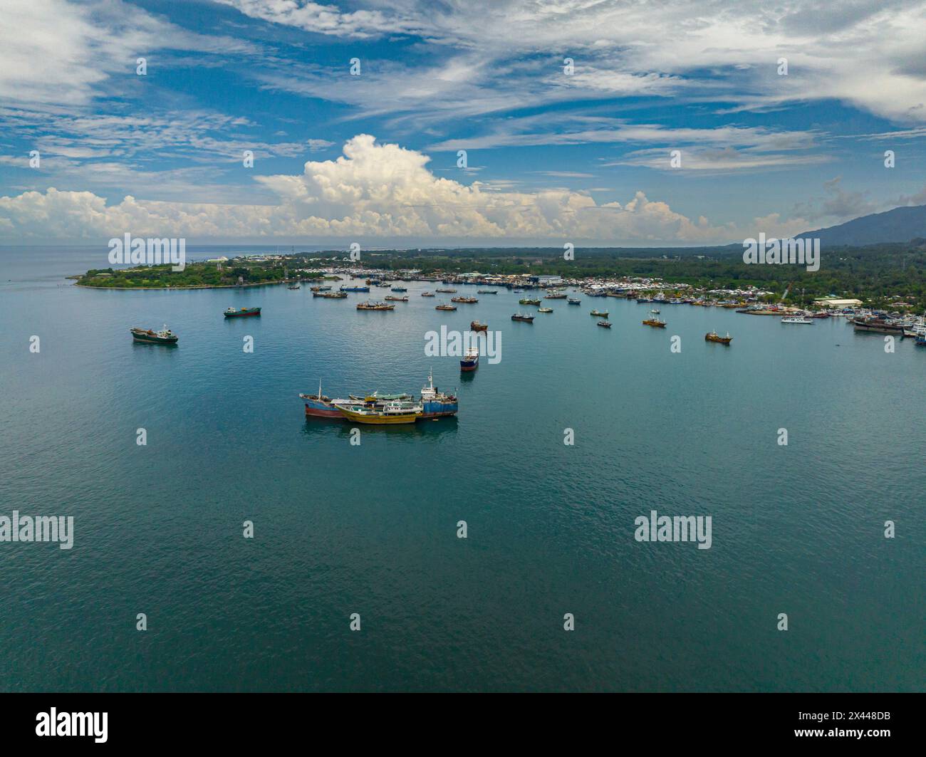 Fishing Boats floating over the sea in Zamboanga. Mindanao, Philippines. Seascape. Stock Photo