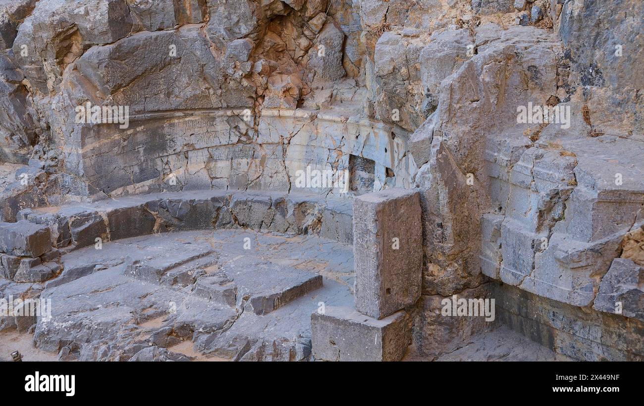 At the entrance to the Acropolis, detailed view of the ruins of an ...