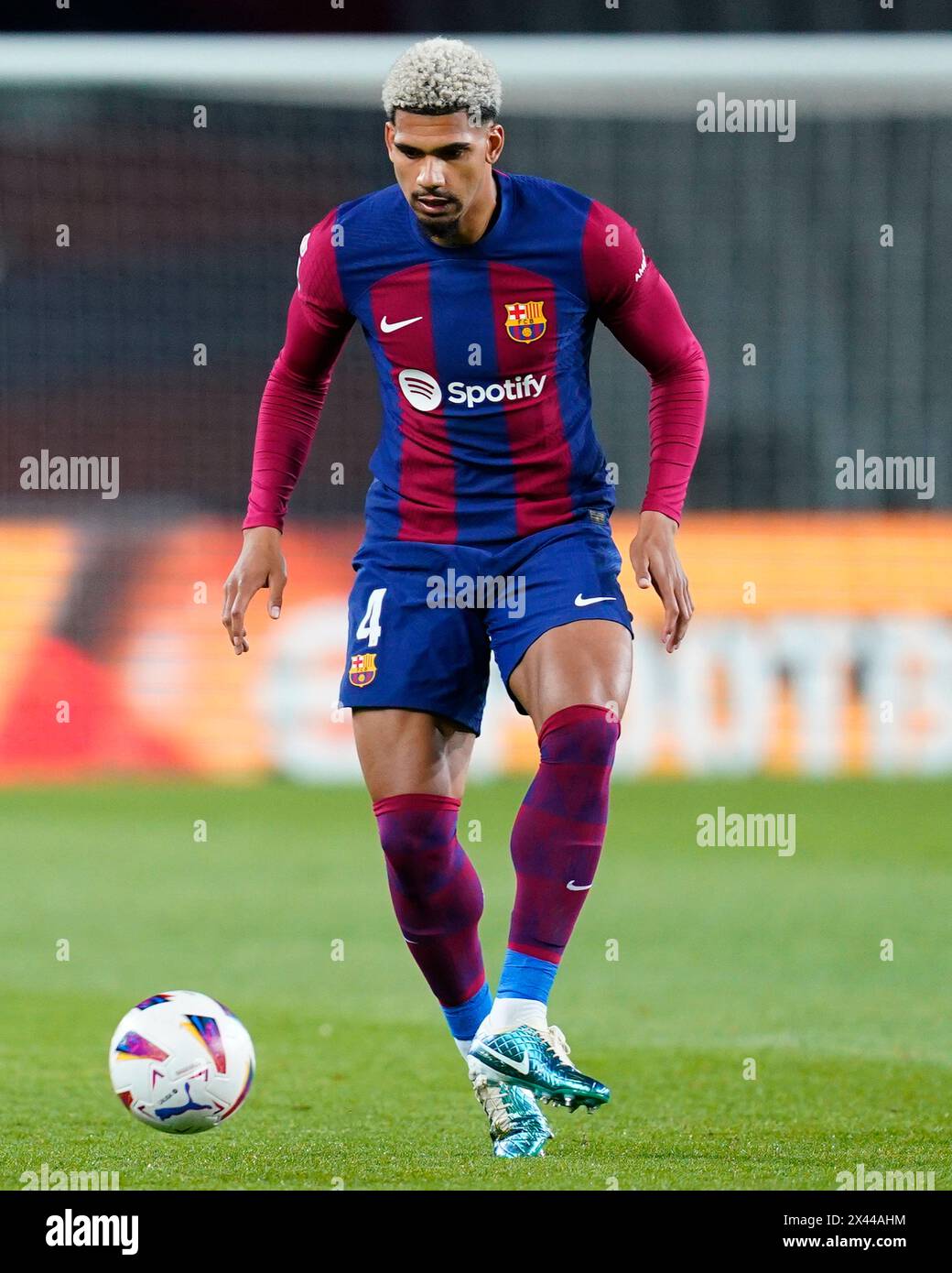 Barcelona, Spain. 29th Apr, 2024. Ronald Araujo of FC Barcelona during the La Liga EA Sports match between FC Barcelona and Valencia CF and played at Lluis Companys Stadium on April 29, 2024 in Barcelona, Spain. (Photo by Sergio Ruiz/PRESSINPHOTO) Credit: PRESSINPHOTO SPORTS AGENCY/Alamy Live News Stock Photo