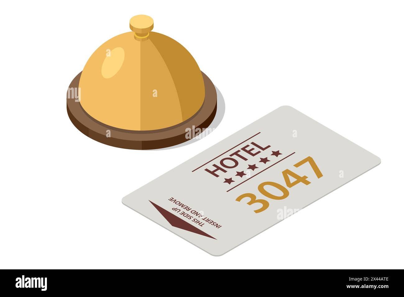 Isometric Hotel service bell and Key card, reception bell. Hotel