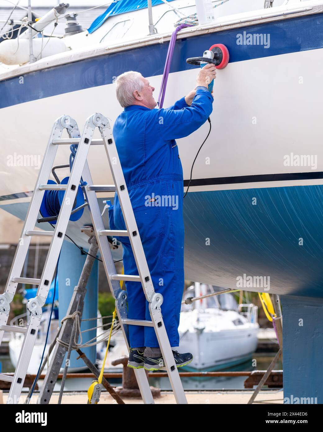 29 April 2024. Lossiemouth,Moray,Scotland. This is a man polishing the ...