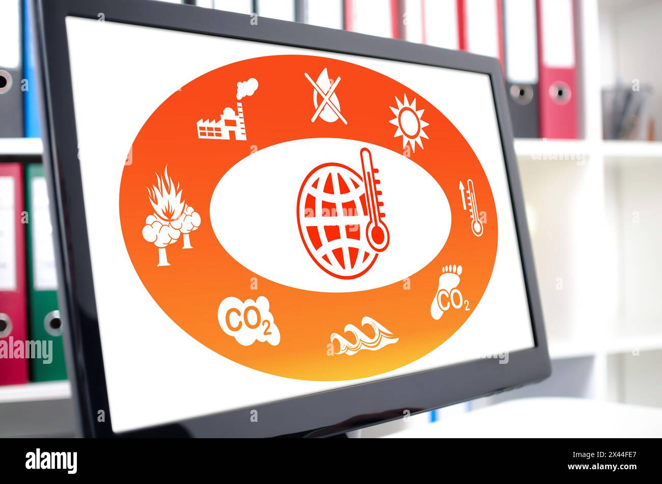 Global warming concept shown on a computer screen Stock Photo