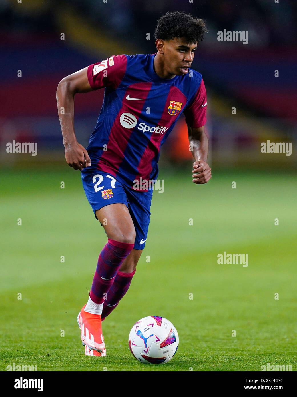 Barcelona, Spain. 29th Apr, 2024. Lamine Yamal of FC Barcelona during the La Liga EA Sports match between FC Barcelona and Valencia CF and played at Lluis Companys Stadium on April 29, 2024 in Barcelona, Spain. (Photo by Sergio Ruiz/PRESSINPHOTO) Credit: PRESSINPHOTO SPORTS AGENCY/Alamy Live News Stock Photo