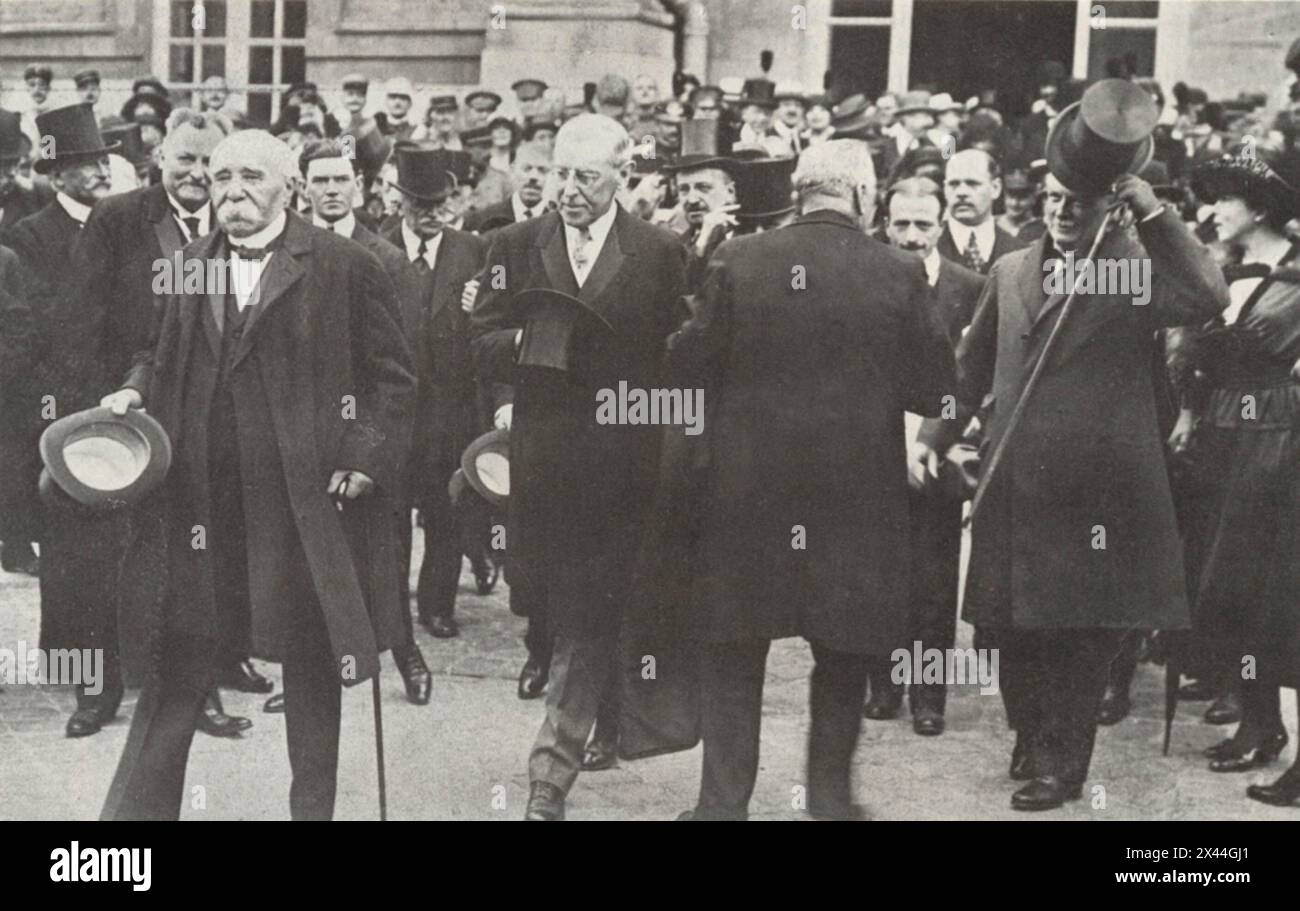 Heads of government wore frock coats at the formal signing of the Treaty of Versailles in 1919. Stock Photo