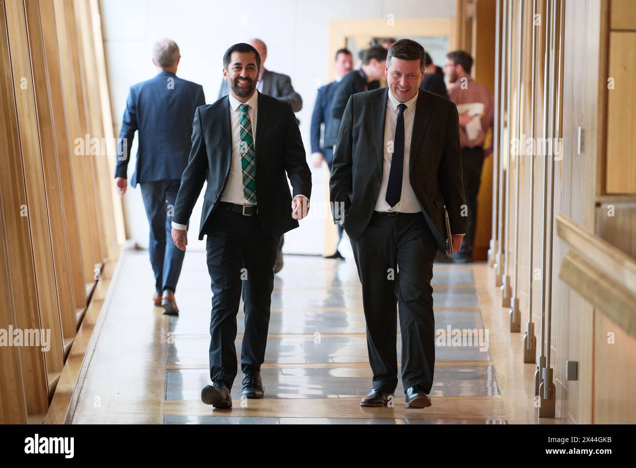 Edinburgh Scotland, UK 30 April 2024. First Minister Humza Yousaf  and Minister for Independence Jamie Hepburn MSP at the Scottish Parliament. credit sst/alamy live news Stock Photo