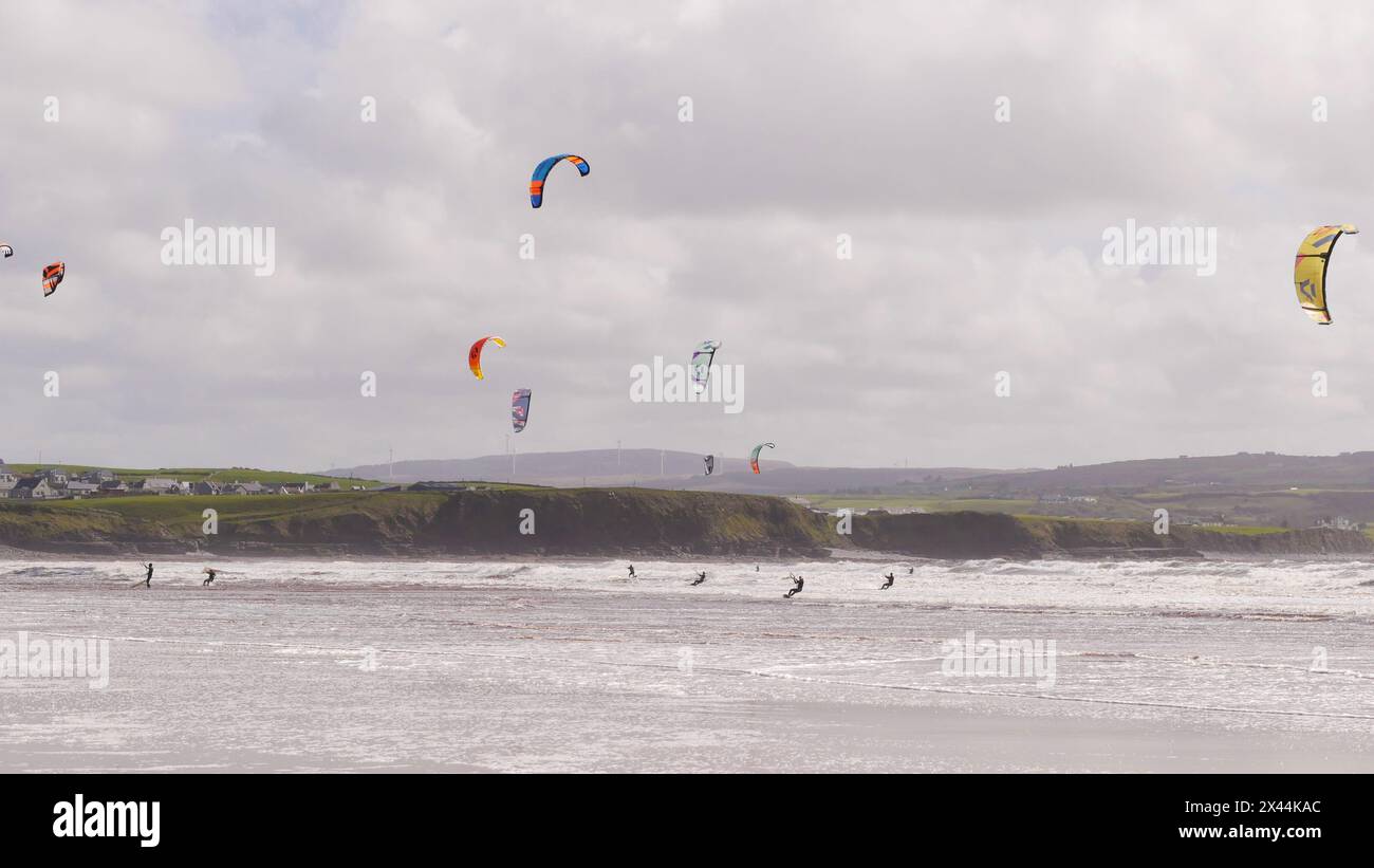 Kiteboarders in Liscannor bay Ireland Stock Photo Alamy