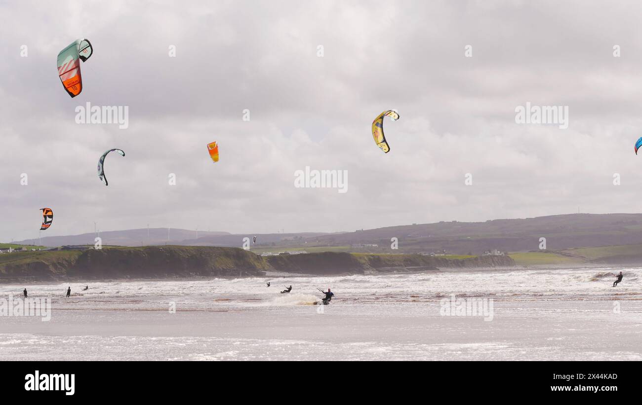 Kiteboarders in Liscannor bay Ireland Stock Photo Alamy