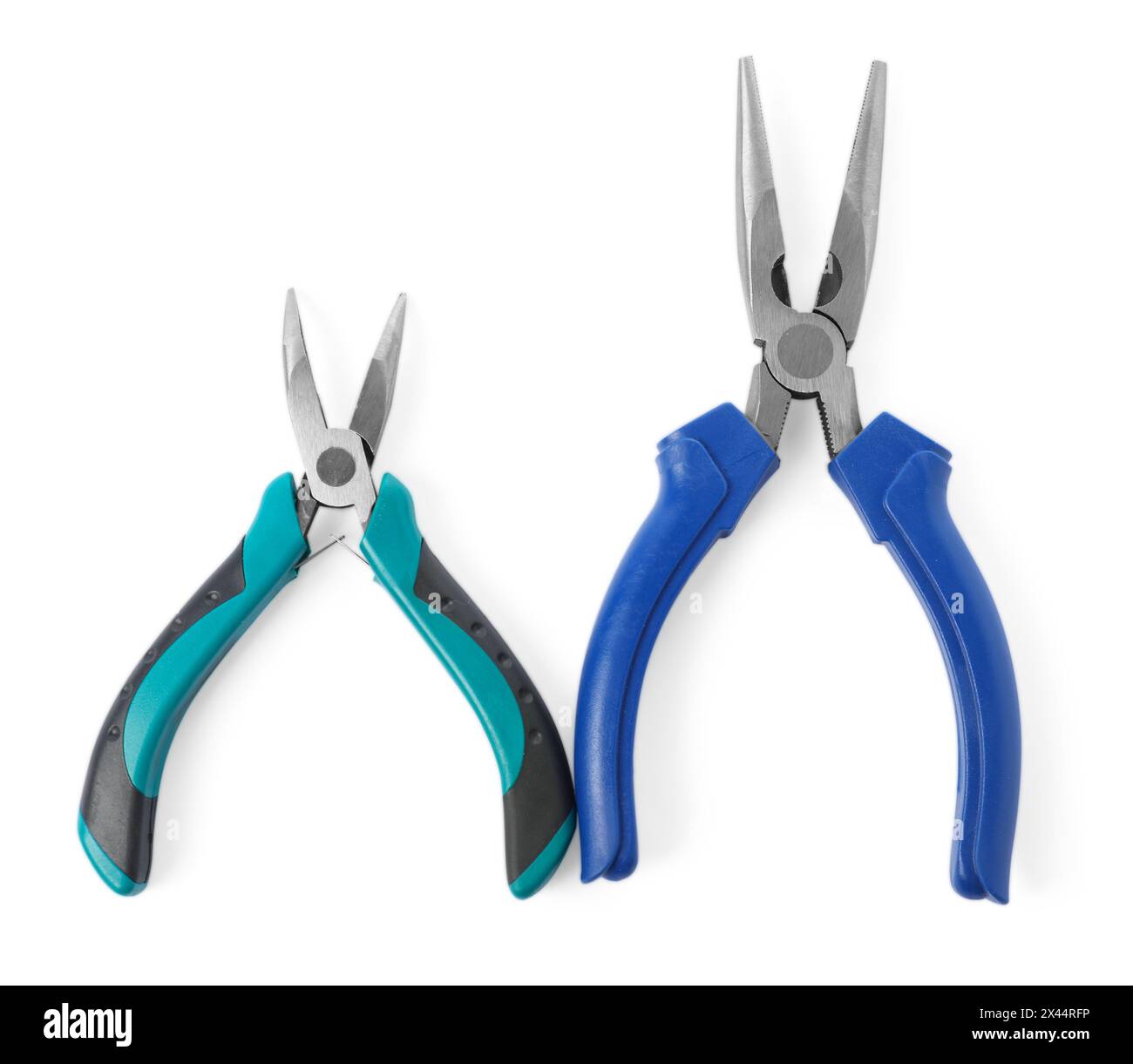 Different pliers isolated on white, top view Stock Photo