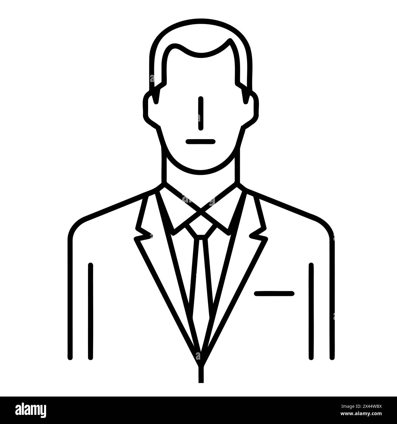 A monochrome drawing of a man in formal attire, with a smiling face and