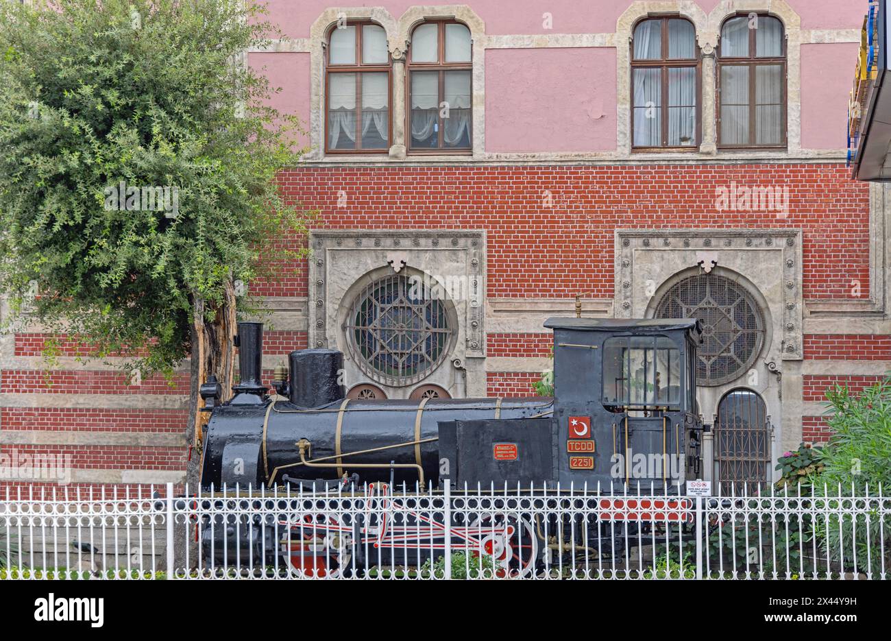 Istanbul, Turkey - October 18, 2023: Historic Locomotive Orient Express in Front of Railway Museum at Sirkeci Train Station. Stock Photo