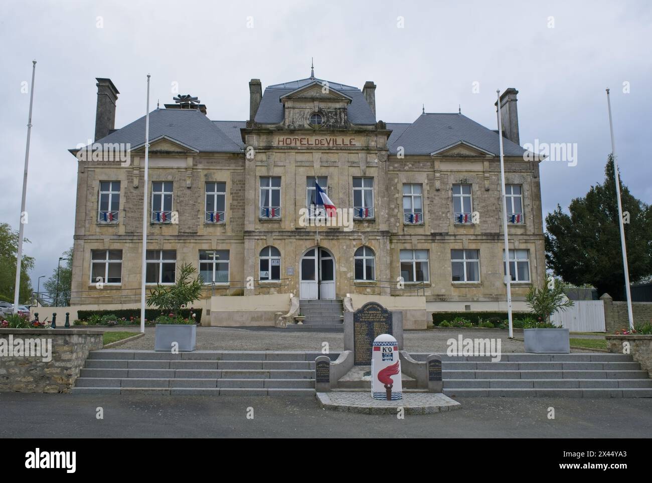 Sainte-Mere-Eglise, France - Apr 19, 2024: Sainte-Mere-Eglise city hall ...