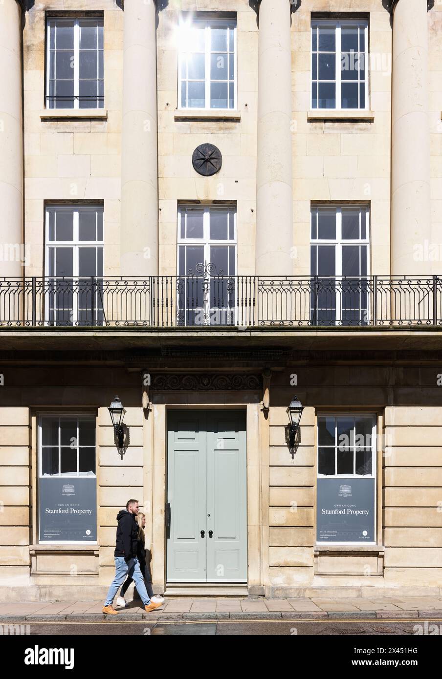 The former Stamford hotel, a neo-classical building, now luxury homes, for sale at Stamford, England, April 2024. Stock Photo