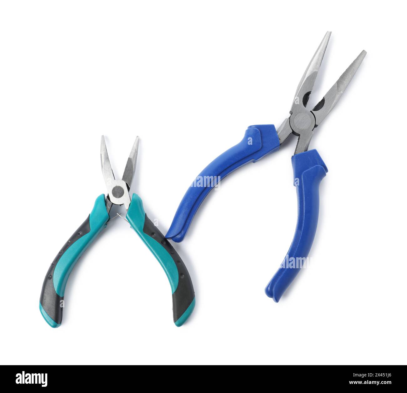 Different pliers isolated on white, top view Stock Photo