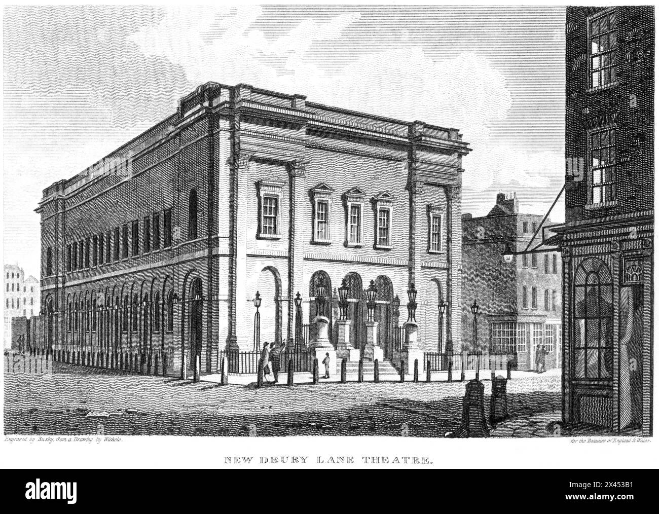 An engraving entitled New Drury Lane Theatre, London UK scanned at high