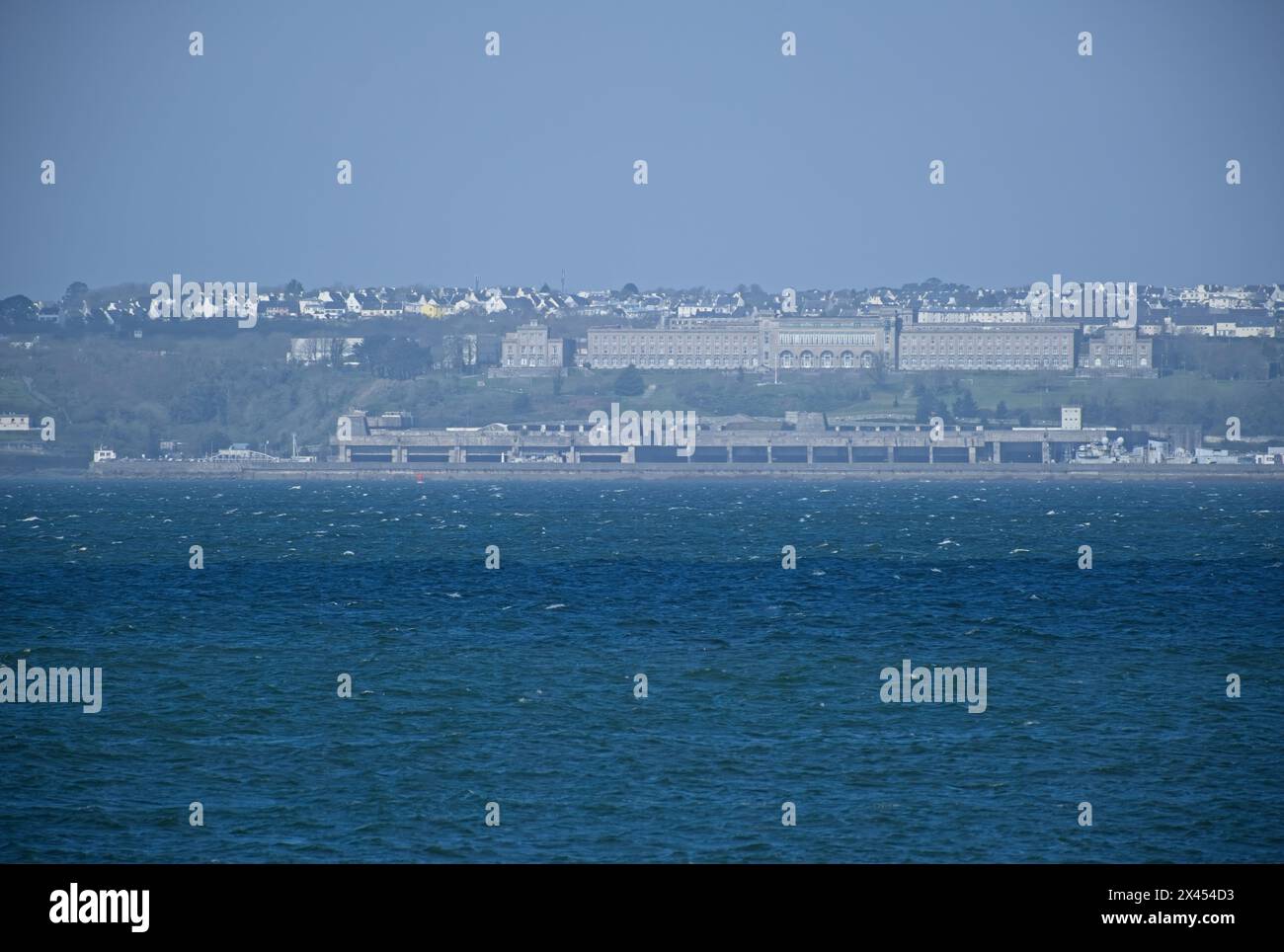 Brest, France - Apr 6, 2024: German submarine base in Lorient. It's a fortified U-boot pens built by Germany during the Second World War. Spring day. Stock Photo