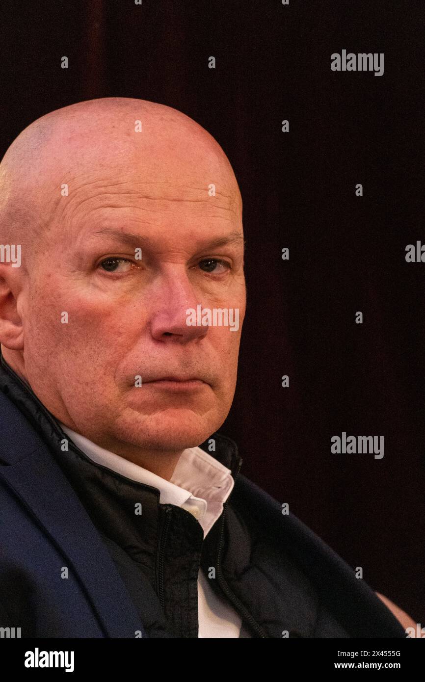 Christophe Gomart, police commissioner and third on the Les Republicains party list for the European election, during an election campaign press confe Stock Photo