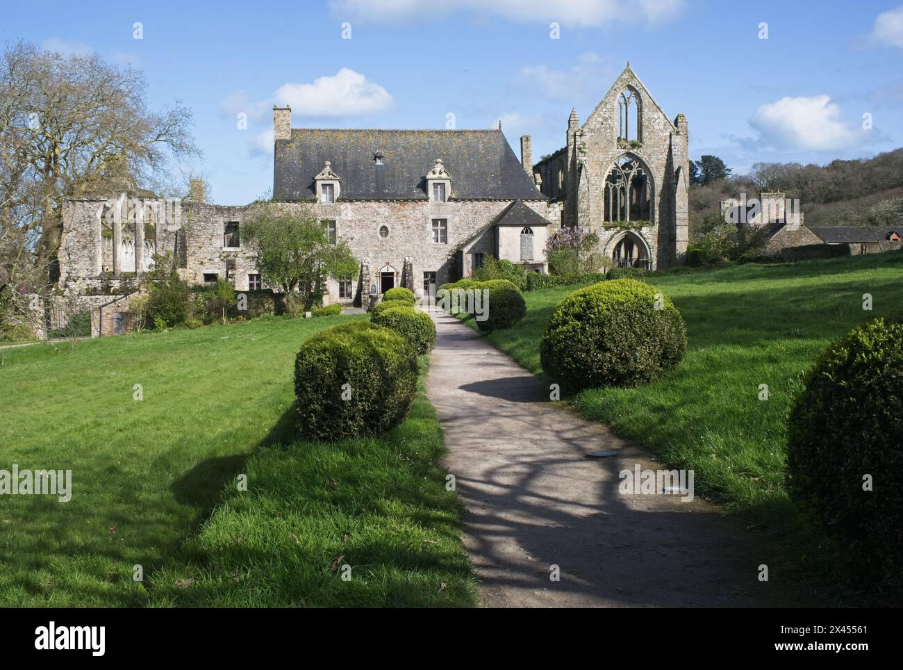 Paimpol, France - Apr 9, 2024: Beauport Abbey. Sunny spring day. Selective focus Stock Photo