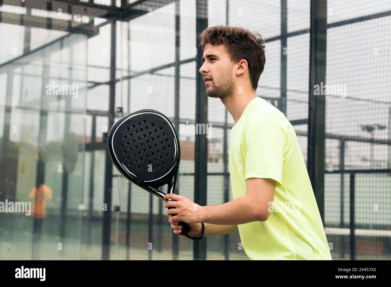 young man ready to play paddle tennis Stock Photo