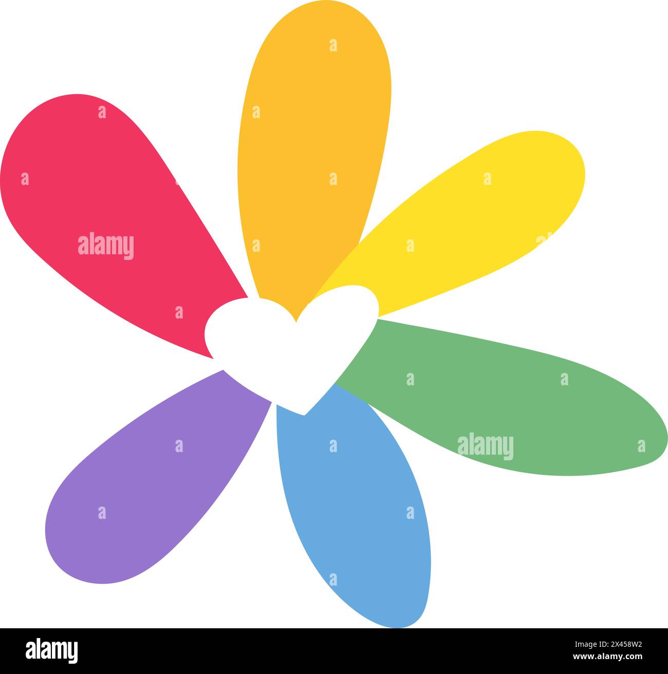 Rainbow blooming chamomile flower in rainbow stripped colors. LGBT party icon for design of card or invitation. Multicolored vector symbol isolated on Stock Vector