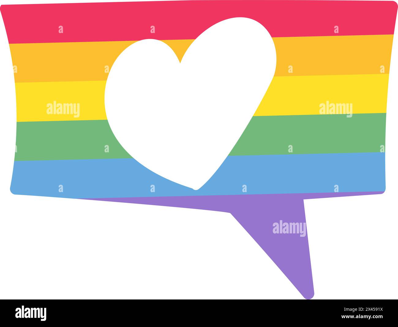 Rectangular rainbow speak heart bobble in rainbow stripped colors. LGBT party icon for design of card or invitation. Multicolored vector symbol isolat Stock Vector