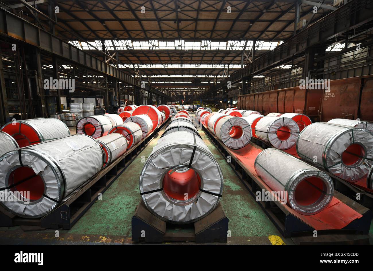 Beijing, Serbia. 5th May, 2023. Steel coils are seen at the steelworks of HBIS Serbia in Smederevo, Serbia, May 5, 2023. Credit: Ren Pengfei/Xinhua/Alamy Live News Stock Photo