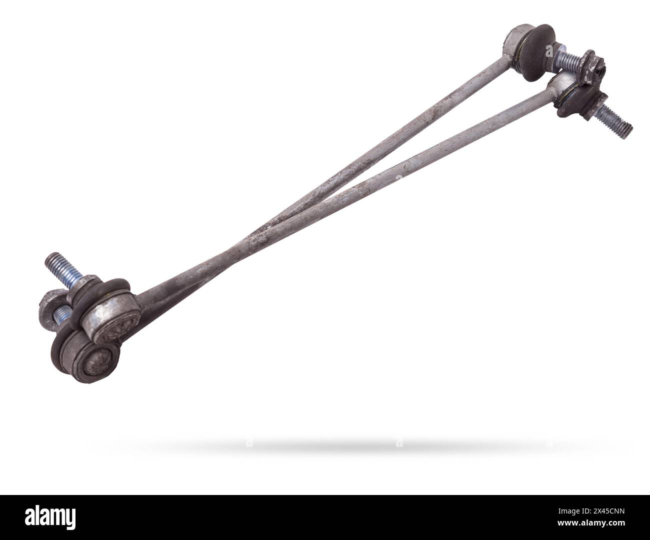 A closeup of the antiroll bar swivel joints, deployed in the opposite directions relative to