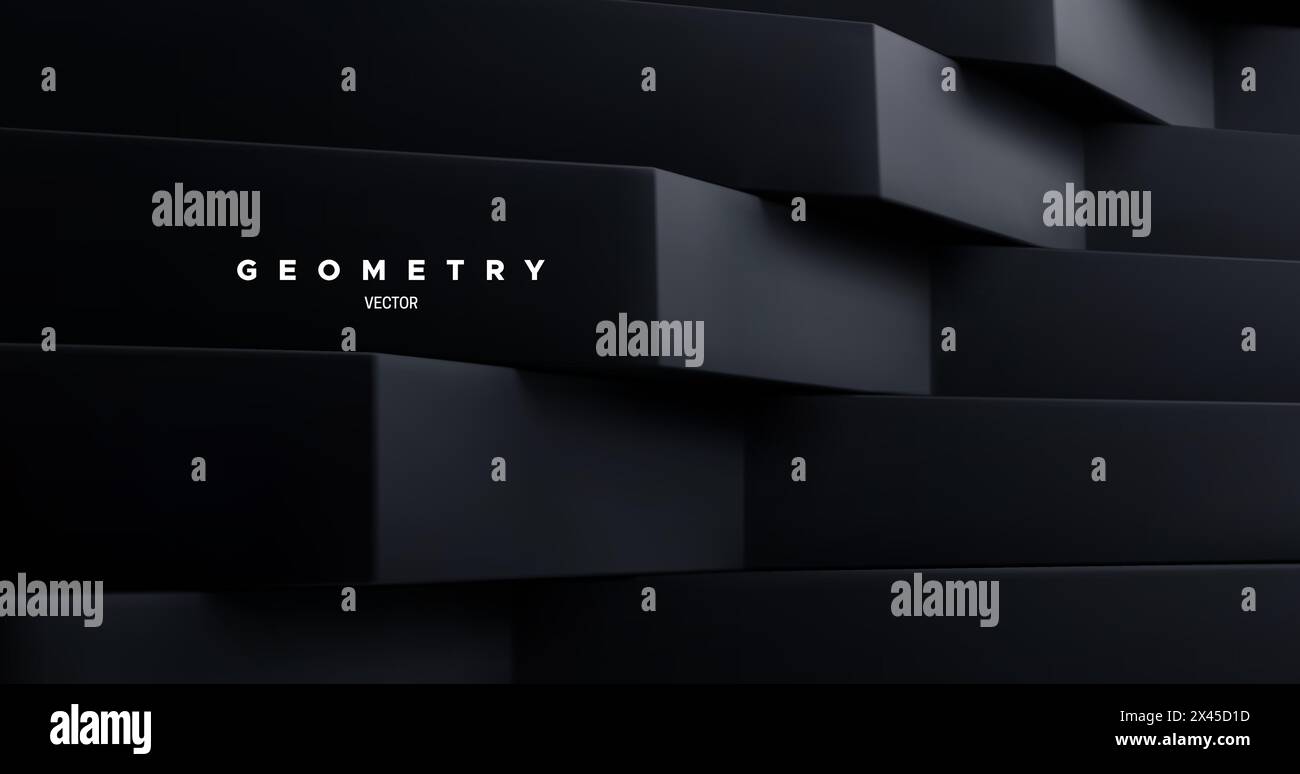 Black architectural background. Abstract geometric backdrop. Vector 3d ...