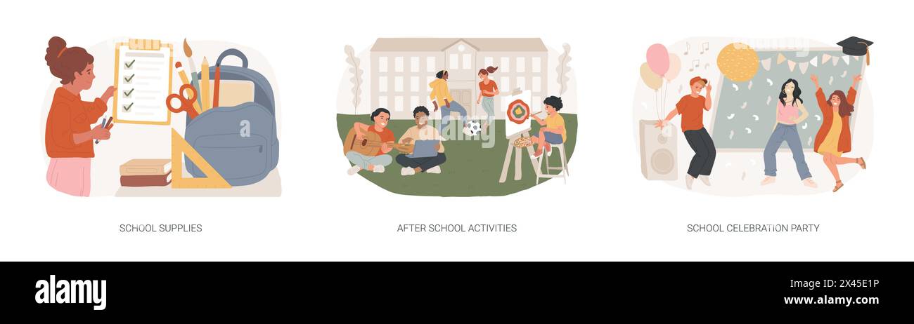 School year isolated concept vector illustration set Stock Vector Image ...