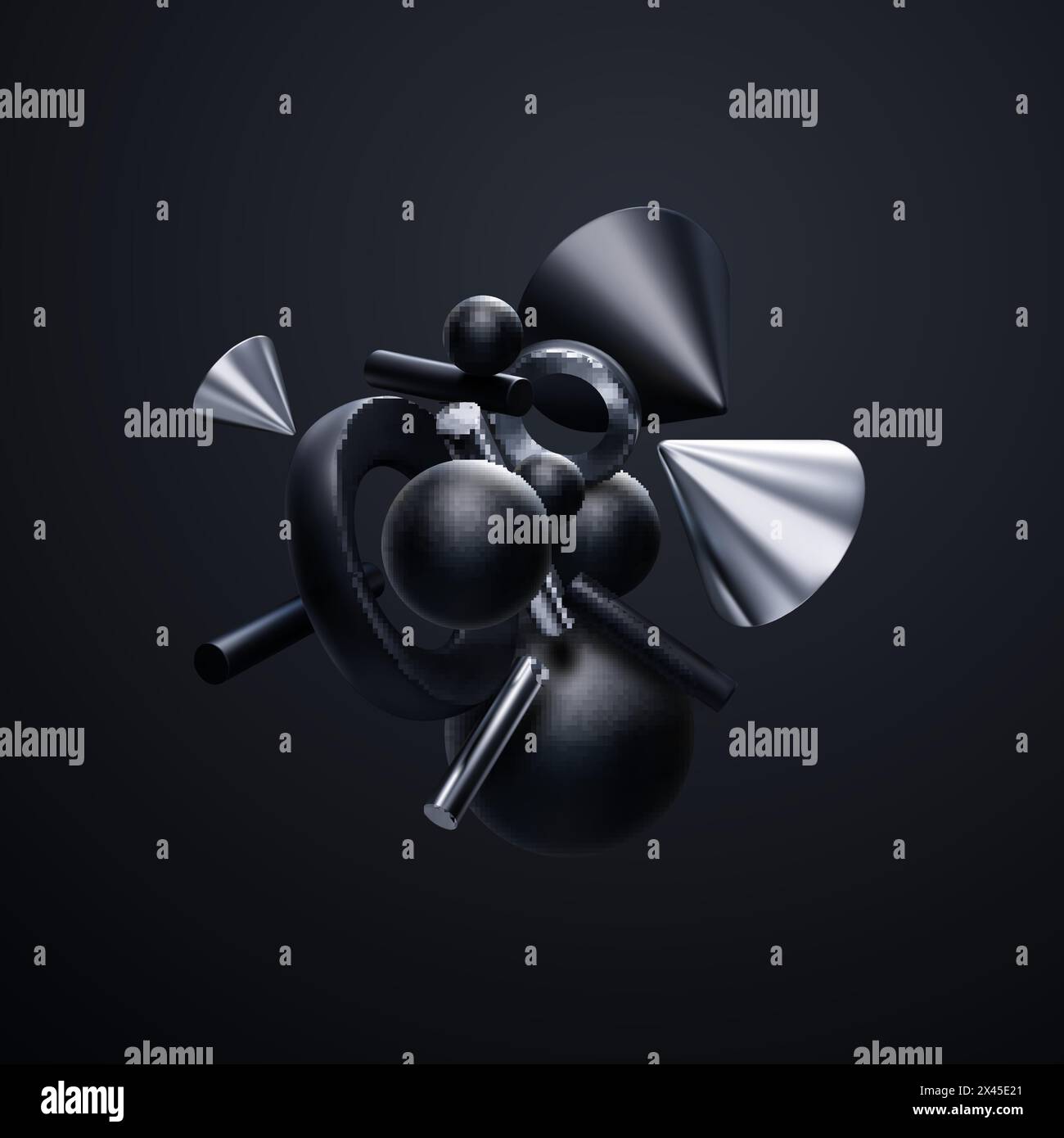 Black and silver geometric shapes cluster. Abstract elegant background ...