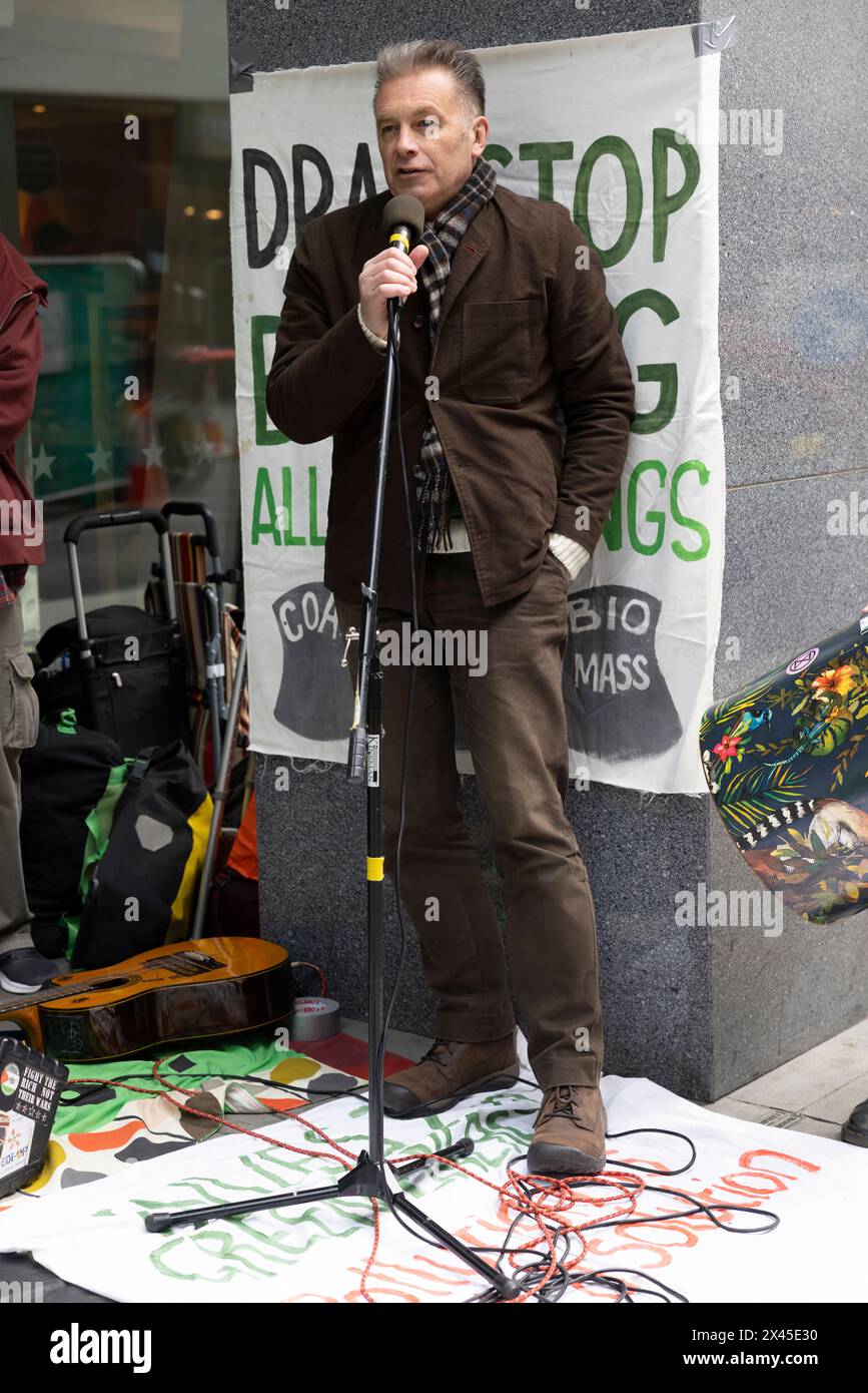 Chris Packham leads protests against Drax over environmental 'destruction' Broadcaster Chris Packham joined protesters outside the AGM in London, UK Stock Photo