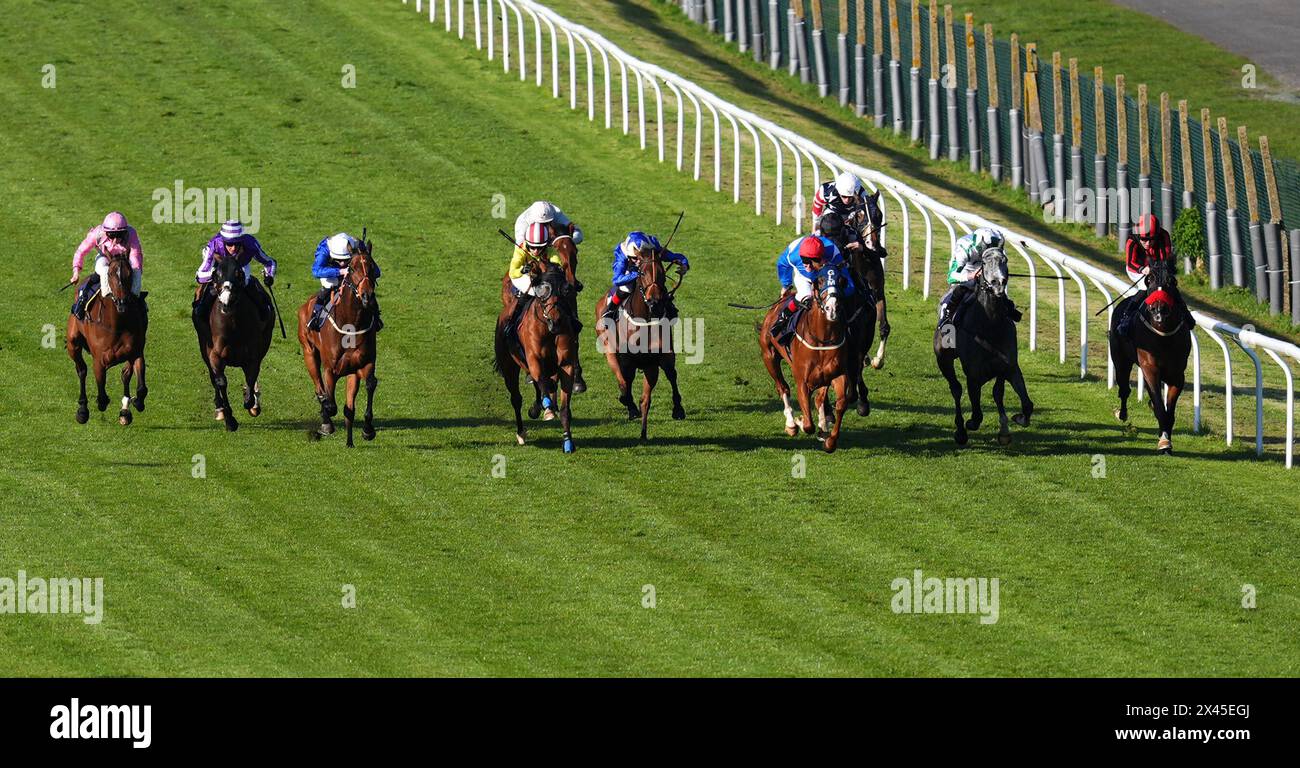 Voodoo Ray ridden by Tom Queally (third right) on their way to winning the Brightons Antiques, Collectables And Vintage Fair Handicap at Brighton Racecourse. Picture date: Tuesday April 30, 2024. Stock Photo