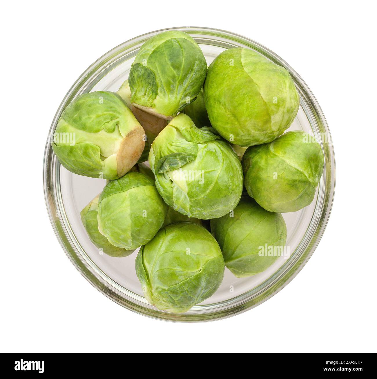 brussels sprouts bowl path isolated on white top view Stock Photo