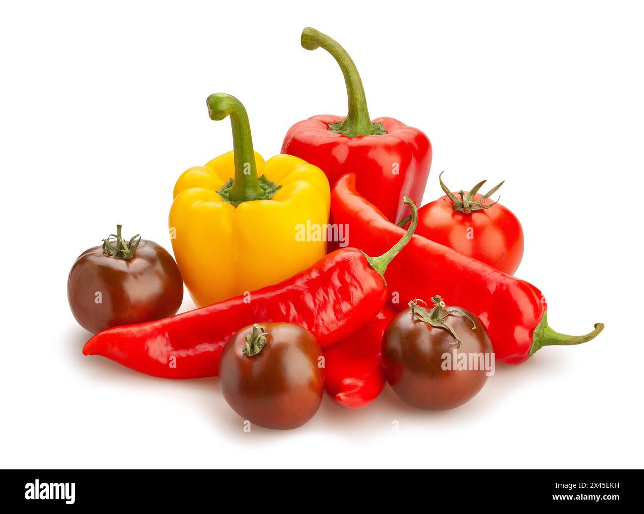 peppers mix tomato path isolated on white Stock Photo