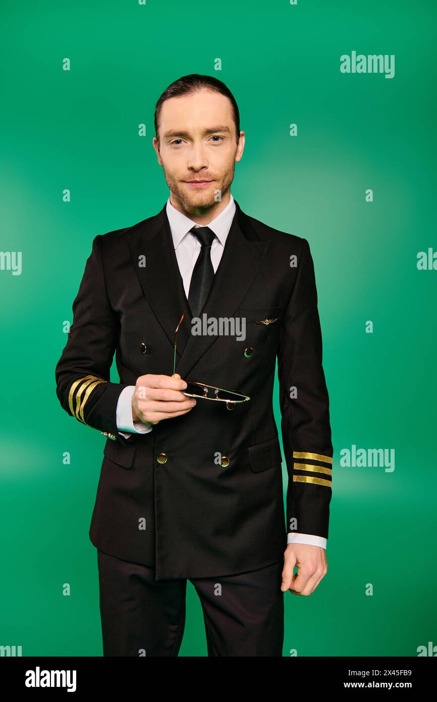 Pilot in black uniform hi-res stock photography and images - Alamy