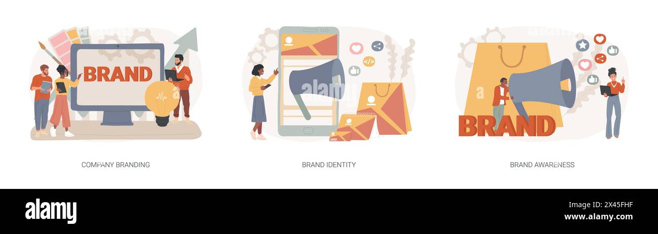 Brand management isolated concept vector illustration set Stock Vector ...