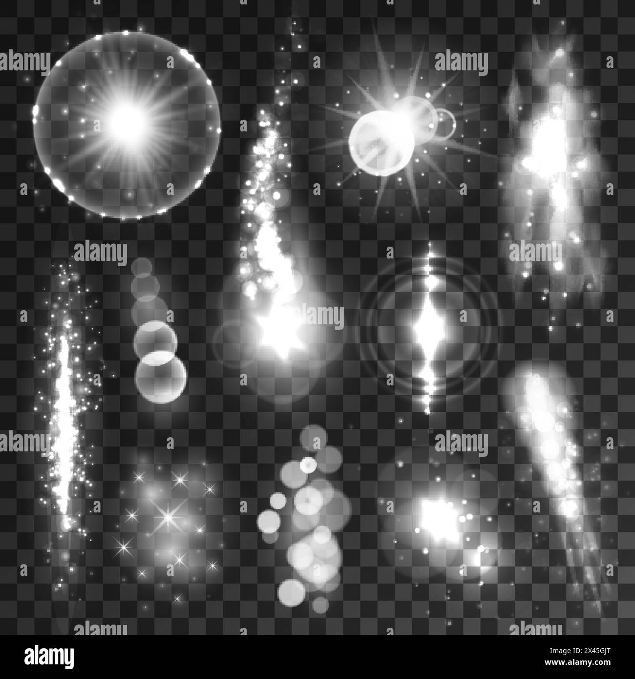 White sparkling light trails and sparkling glitter. Shining particles and sparkler tails with