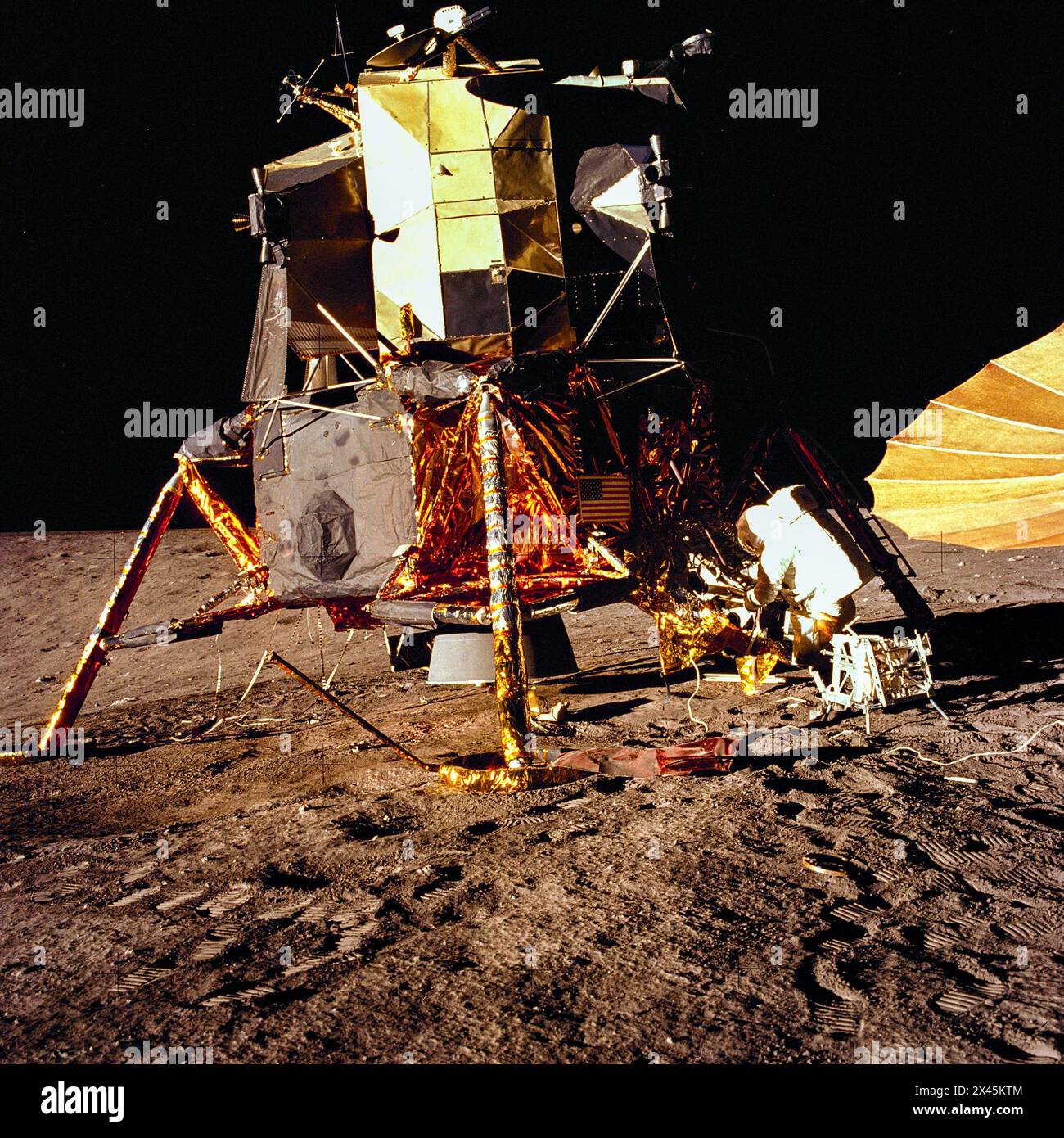 Saturn V vehicle on the moon during Apollo 12 NASA mission in 1969 Stock Photo