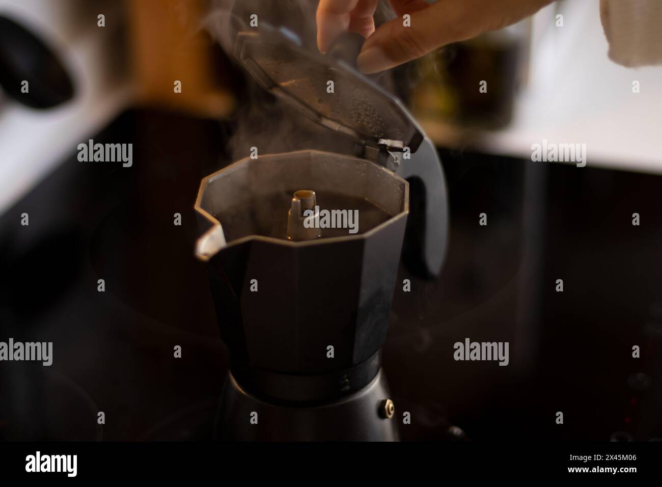 Making coffee in an italian coffee maker Stock Photo