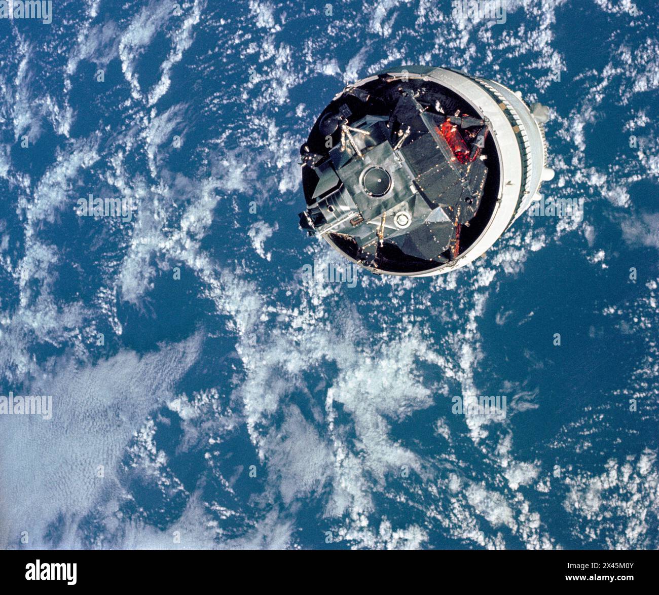 Lunar Module from a NASA Saturn V rocket seen in space with Earth in the background - 3rd March 1969 Stock Photo