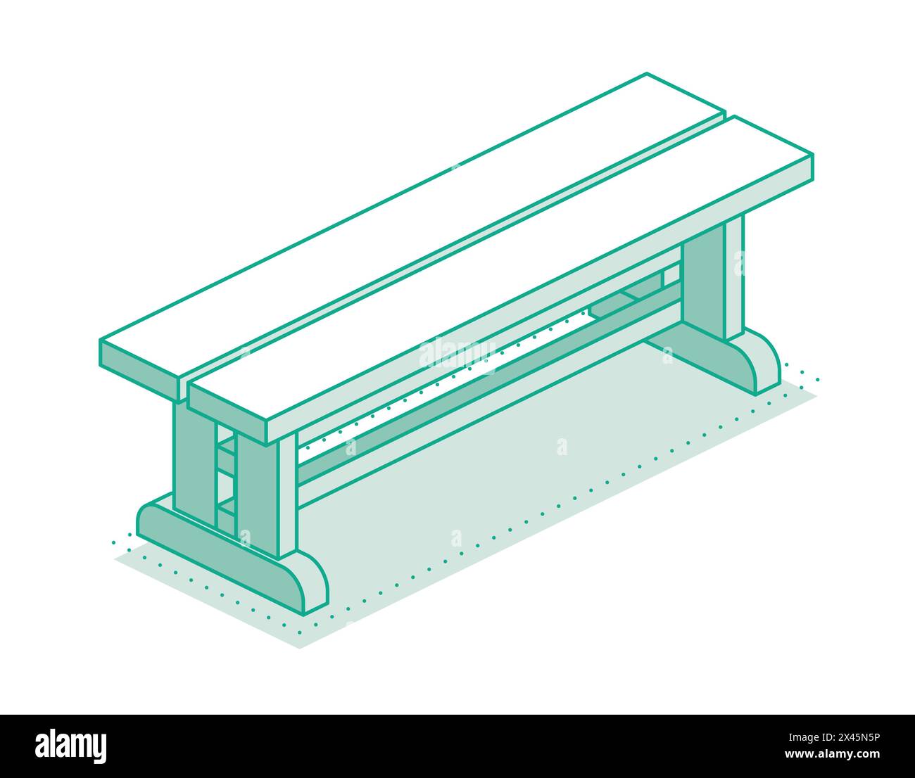 Isometric outline old antique bench. Vector illustration. Minimalist object isolated on clean white background. Stock Vector