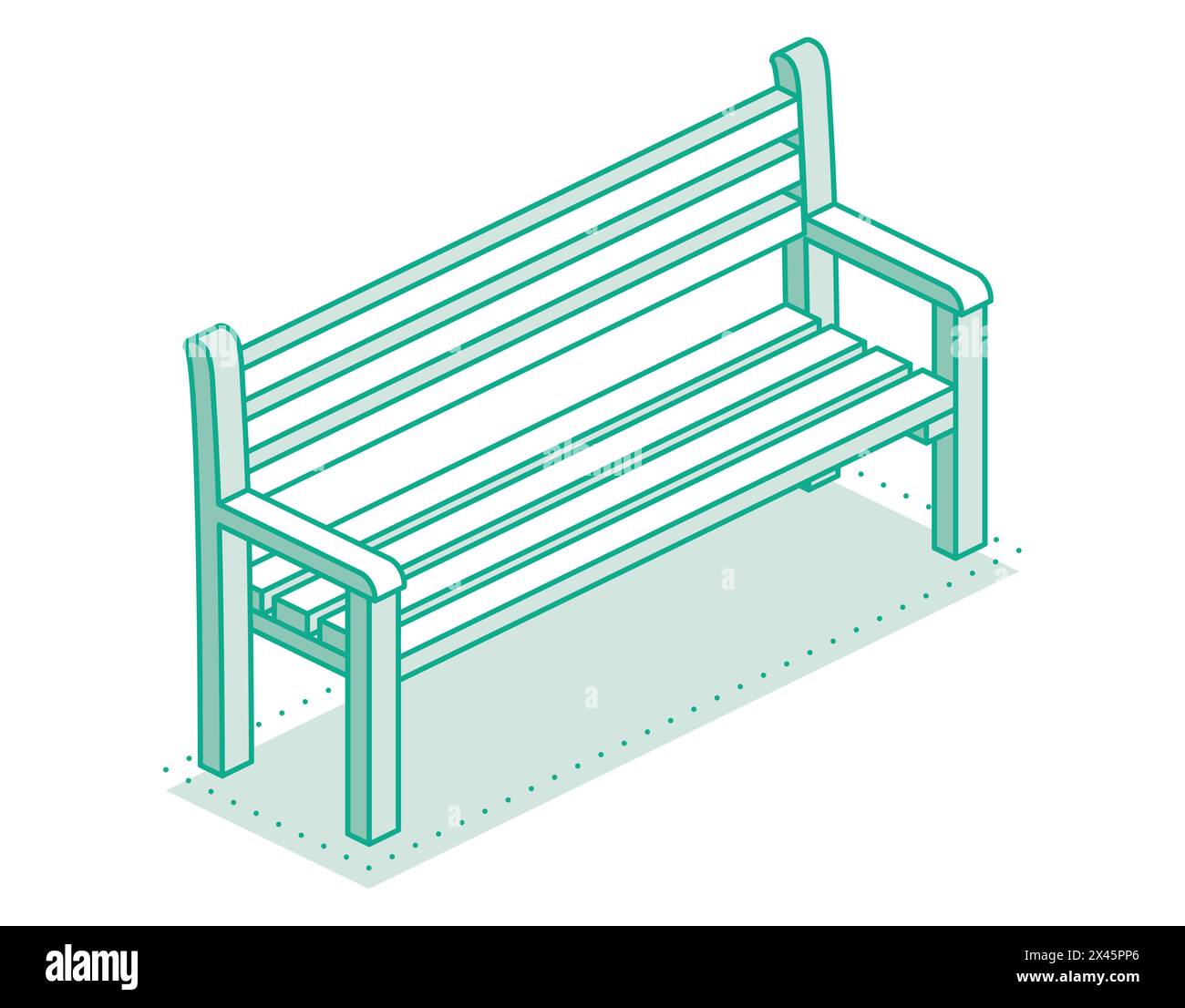 Isometric outline modern street bench. Vector illustration. Minimalist object isolated on clean white background. Stock Vector