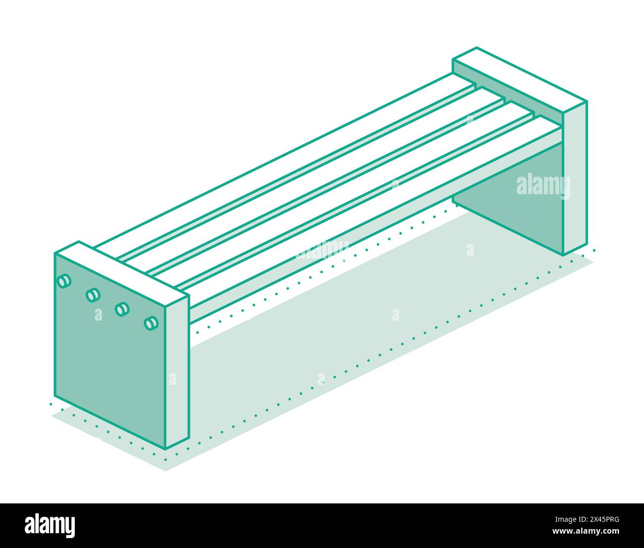 Isometric outline modern street bench. Vector illustration. Minimalist object isolated on clean white background. Stock Vector