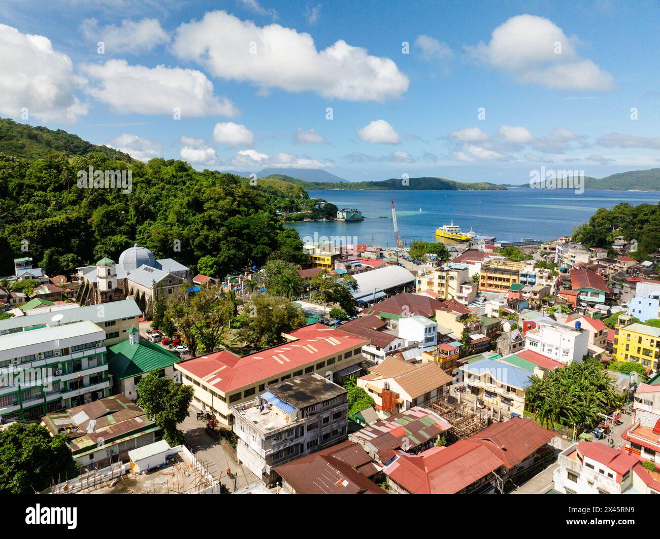 Island with small town with residential area and buildings. Romblon Island, Romblon, Philippines. Stock Photo
