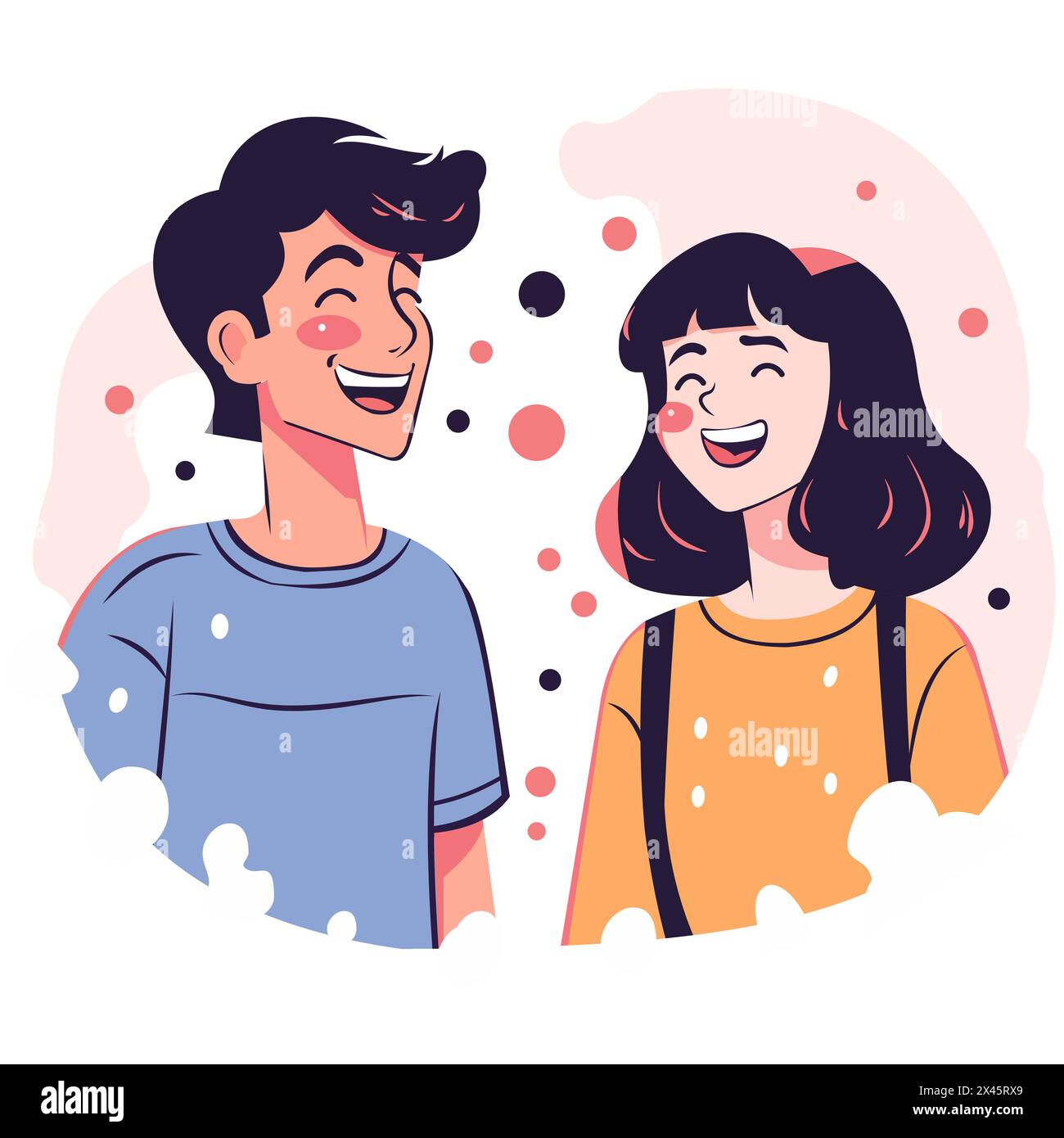 Smiling couple talking and looking to each other on a white background Stock Vector