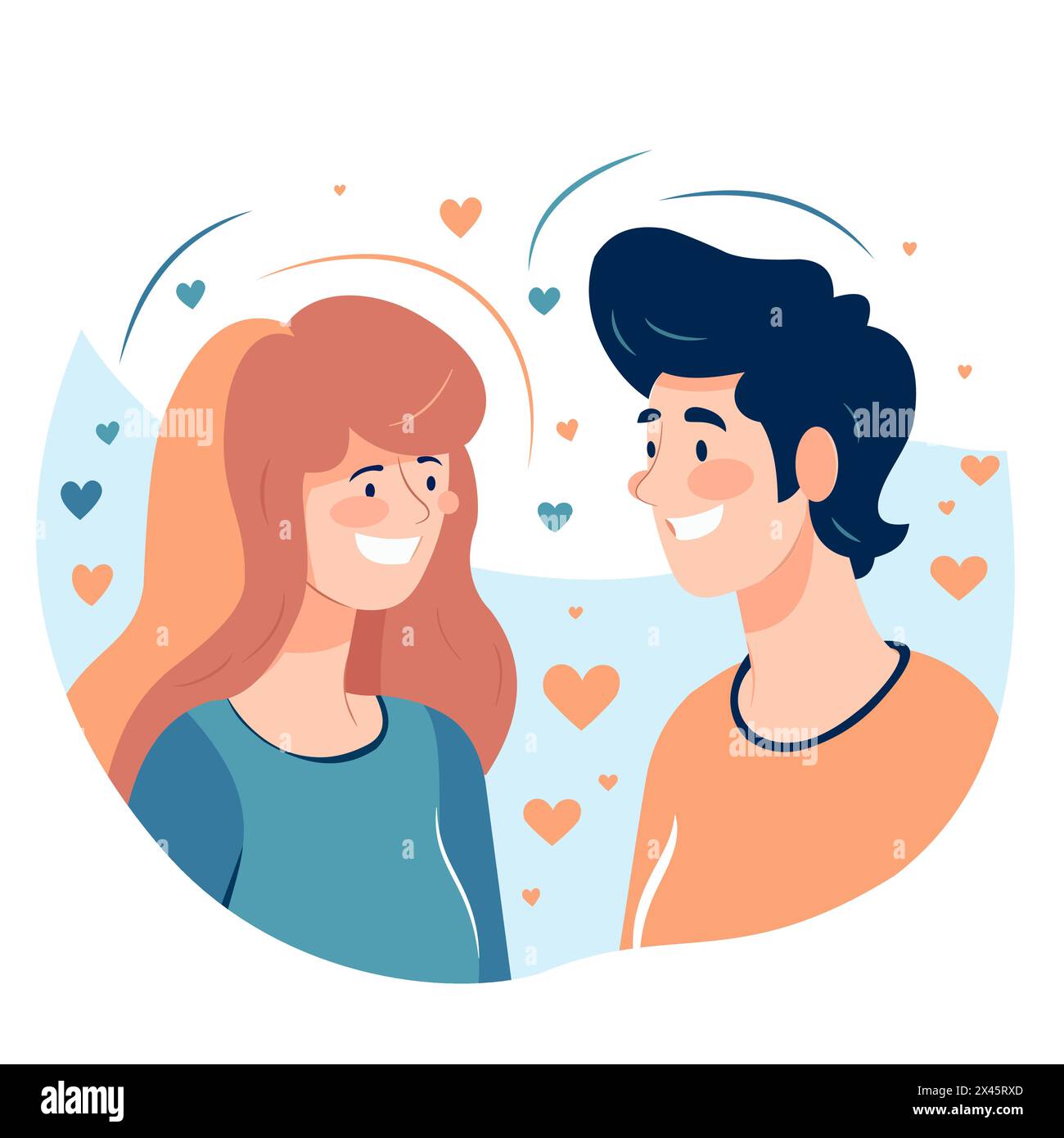 Smiling couple talking and looking to each other on a white background Stock Vector
