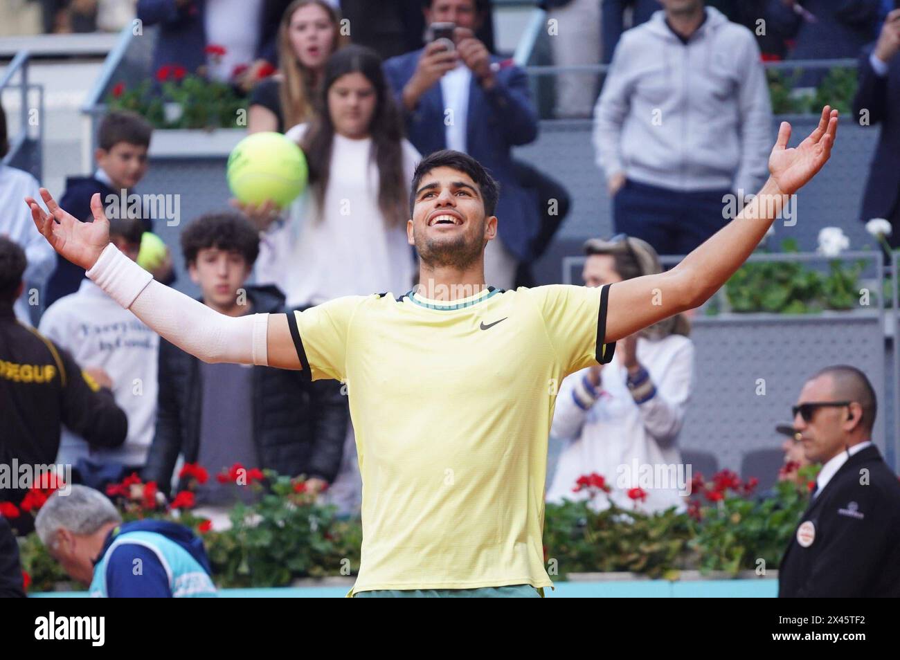 30th April 2024: Madrid, Spain: Carlos Alcaraz (SPA) celebrates victory ...