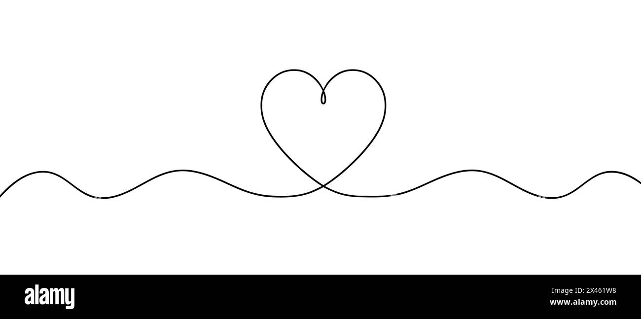 Heart continuous one line drawing, Black and white vector minimalist ...