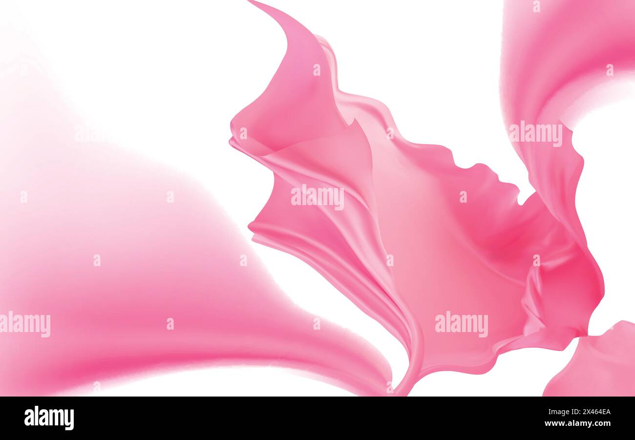 Silky chiffon elements, pink fluttering fabric texture on white background in 3d illustration Stock Vector