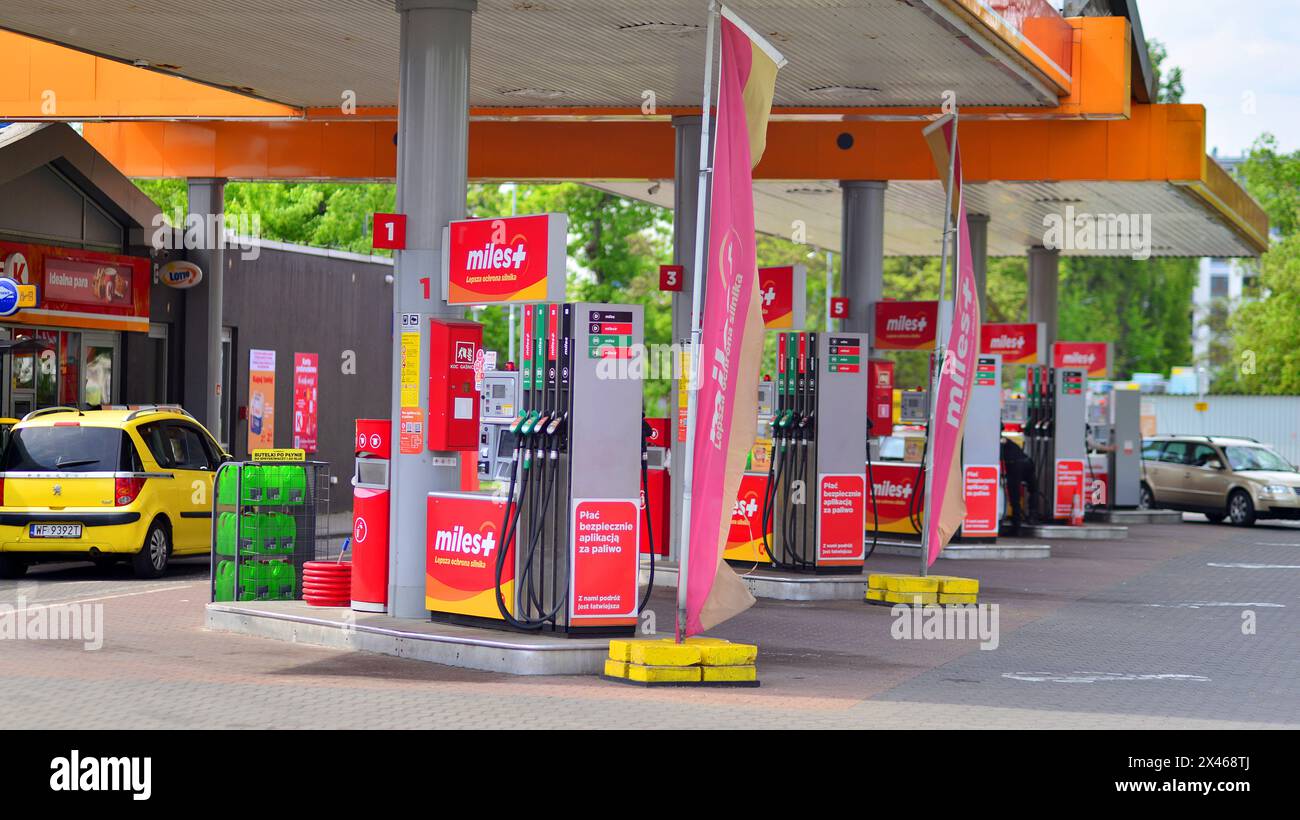 Warsaw, Poland. 28 April 2024. Gas station Circle K. Fuel pumps at Circle K petrol station Stock
