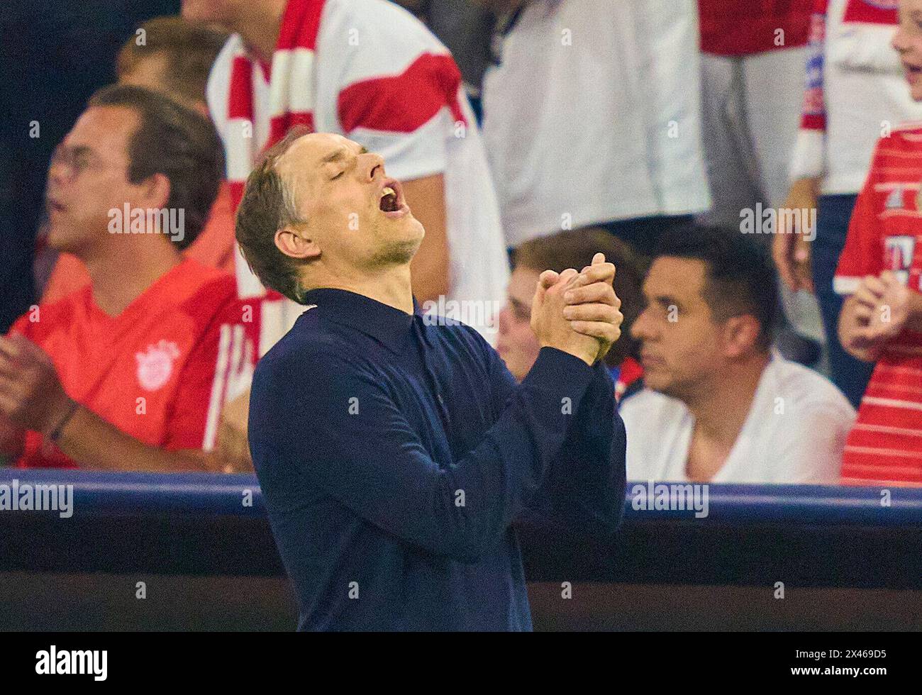 Munich, Germany. 30th Apr, 2024. Trainer Thomas Tuchel (FCB), team manager, headcoach, coach, emotionsin the semi final match FC BAYERN MUENCHEN - REAL MADRID of football UEFA Champions League in season 2023/2024 in Munich, Apr 30, 2024. Halbfinale, FCB, Muenchen Photographer: ddp images/star-images Credit: ddp media GmbH/Alamy Live News Stock Photo